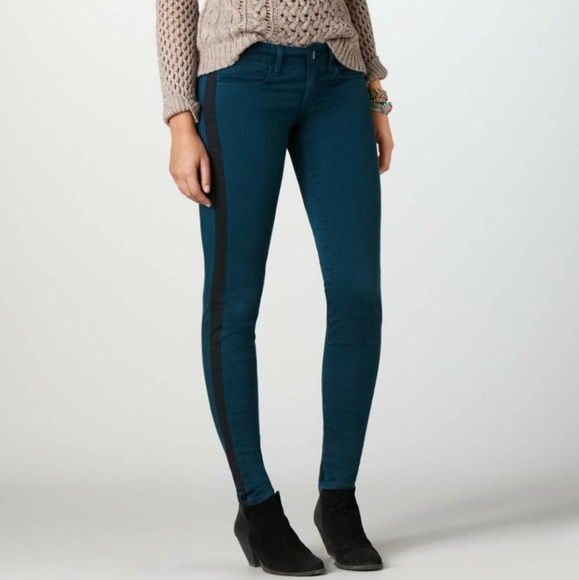 American Eagle Outfitters Denim - American Eagle 0 Jegging Low Rise Skinny Teal Stripe Super Stretch Jeans